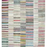 Chaput Patchwork Bej Renk Pamuk Üzerine Yün El Dokuma Kilim-307x410