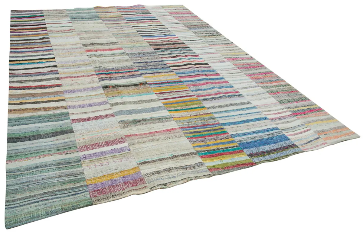 Chaput Patchwork Bej Renk Pamuk Üzerine Yün El Dokuma Kilim-307x410 - Görsel 2
