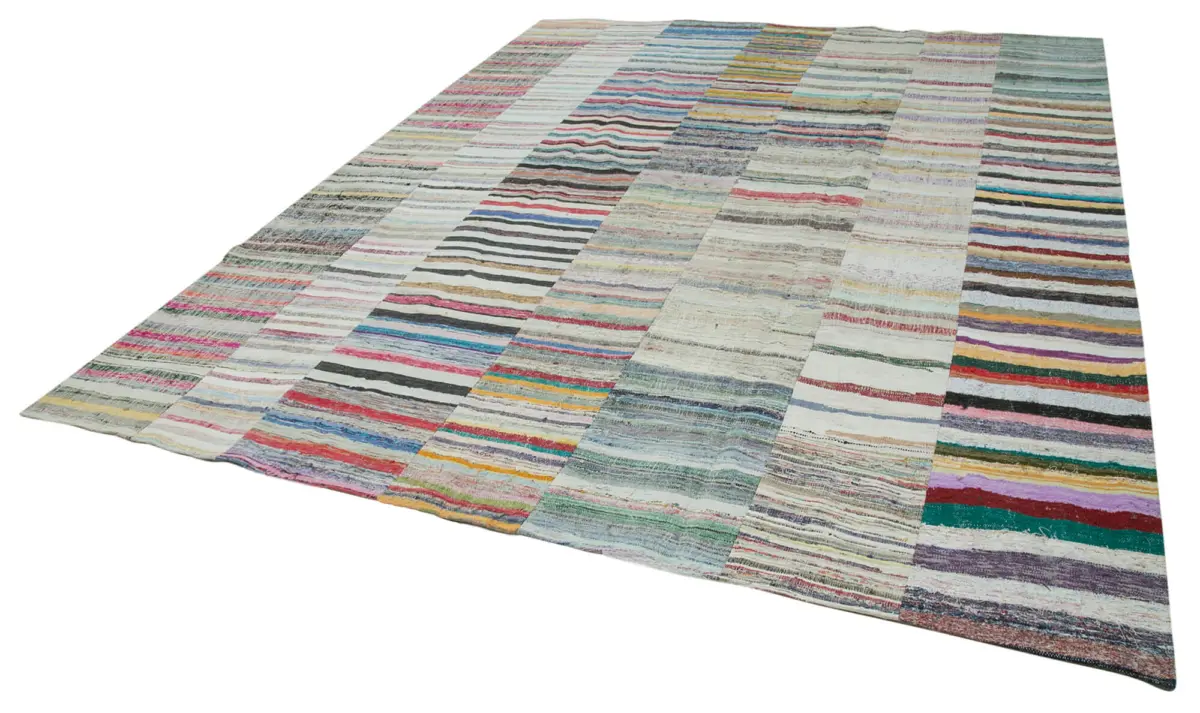 Chaput Patchwork Bej Renk Pamuk Üzerine Yün El Dokuma Kilim-307x410 - Görsel 3