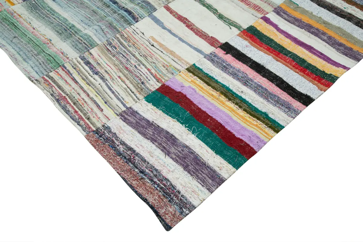 Chaput Patchwork Bej Renk Pamuk Üzerine Yün El Dokuma Kilim-307x410 - Görsel 4