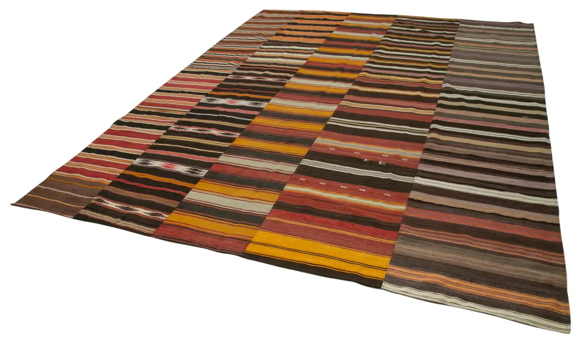 Anadolu Patchwork Multi Renk Pamuk Üzerine Yün El Dokuma Kilim-313x410 - Görsel 3