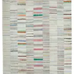 Chaput Patchwork Bej Renk Pamuk Üzerine Yün El Dokuma Kilim-305x408