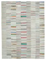 Chaput Patchwork Bej Renk Pamuk Üzerine Yün El Dokuma Kilim-305x408