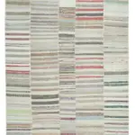 Chaput Patchwork Bej Renk Pamuk Üzerine Yün El Dokuma Kilim-285x410