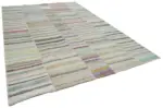 Chaput Patchwork Bej Renk Pamuk Üzerine Yün El Dokuma Kilim-285x410 - Görsel 2