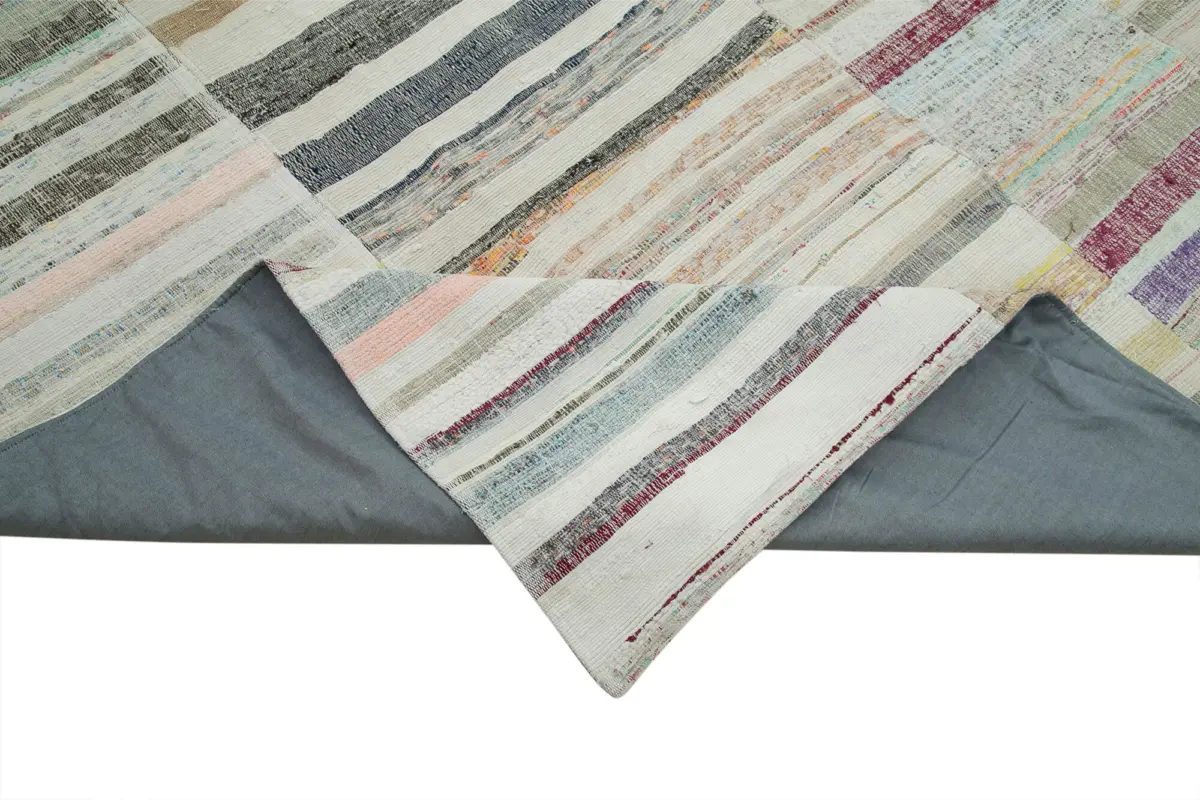Chaput Patchwork Bej Renk Pamuk Üzerine Yün El Dokuma Kilim-285x410 - Görsel 6