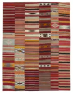 Anadolu Patchwork Multi Renk Pamuk Üzerine Yün El Dokuma Kilim-305x404