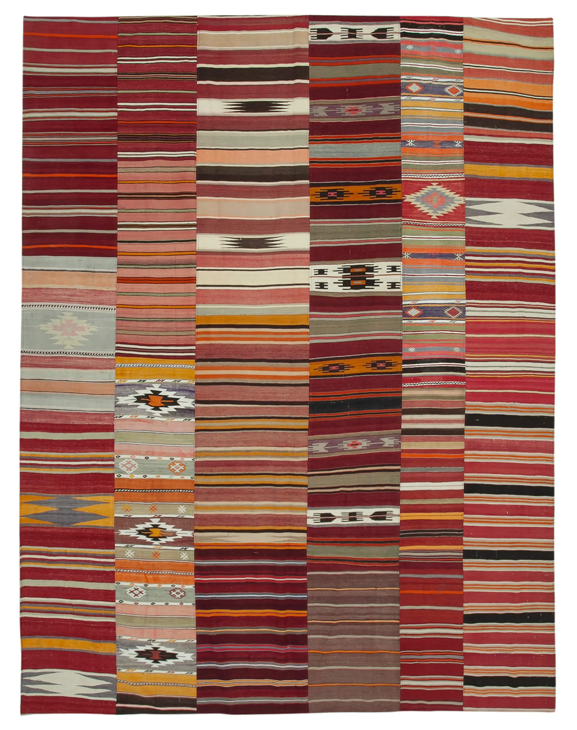 Anadolu Patchwork Multi Renk Pamuk Üzerine Yün El Dokuma Kilim-305x404 - Görsel 1