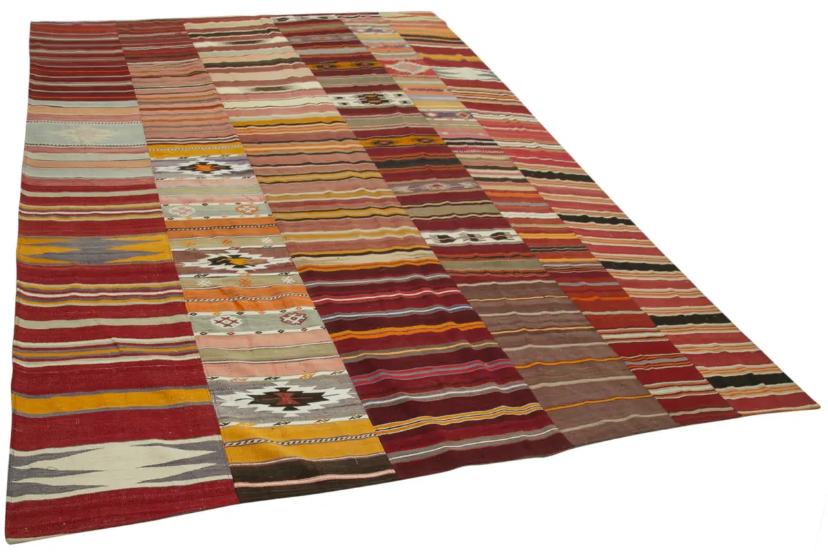 Anadolu Patchwork Multi Renk Pamuk Üzerine Yün El Dokuma Kilim-305x404 - Görsel 2