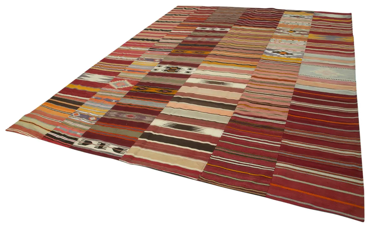 Anadolu Patchwork Multi Renk Pamuk Üzerine Yün El Dokuma Kilim-305x404 - Görsel 3