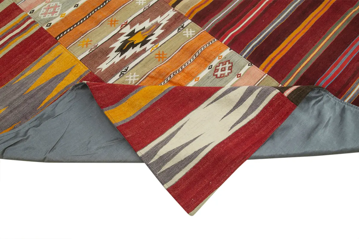 Anadolu Patchwork Multi Renk Pamuk Üzerine Yün El Dokuma Kilim-305x404 - Görsel 6