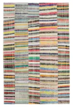 Chaput Patchwork Multi Renk Pamuk Üzerine Yün El Dokuma Kilim-200x310