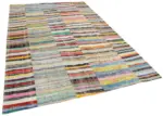 Chaput Patchwork Multi Renk Pamuk Üzerine Yün El Dokuma Kilim-200x310 - Görsel 2