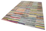 Chaput Patchwork Multi Renk Pamuk Üzerine Yün El Dokuma Kilim-200x310 - Görsel 3