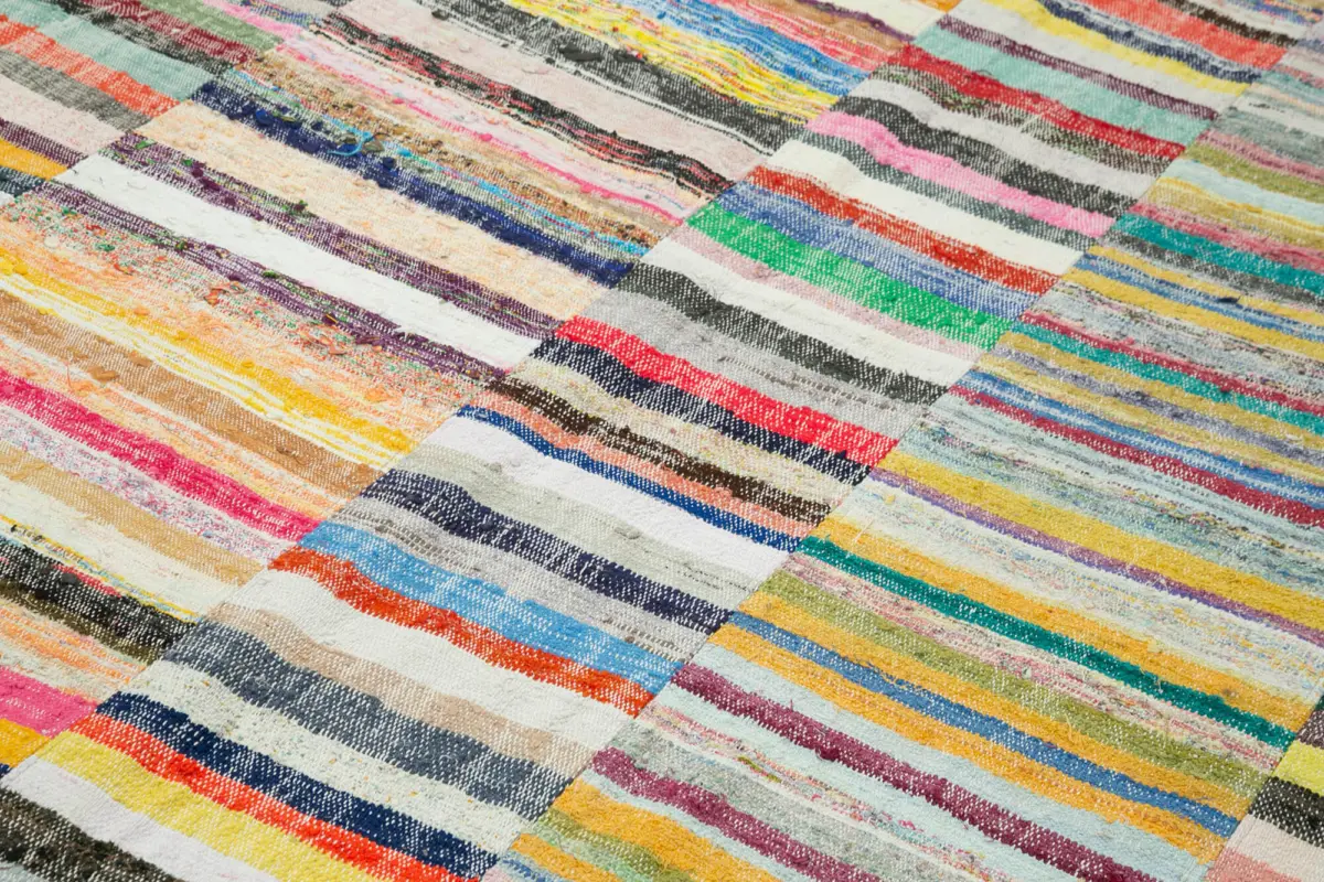 Chaput Patchwork Multi Renk Pamuk Üzerine Yün El Dokuma Kilim-200x310 - Görsel 5