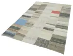 Chaput Patchwork Bej Renk Pamuk Üzerine Yün El Dokuma Kilim-170x260 - Görsel 3