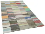 Chaput Patchwork Multi Renk Pamuk Üzerine Yün El Dokuma Kilim-158x260 - Görsel 2