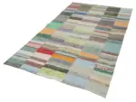 Chaput Patchwork Multi Renk Pamuk Üzerine Yün El Dokuma Kilim-158x260 - Görsel 3