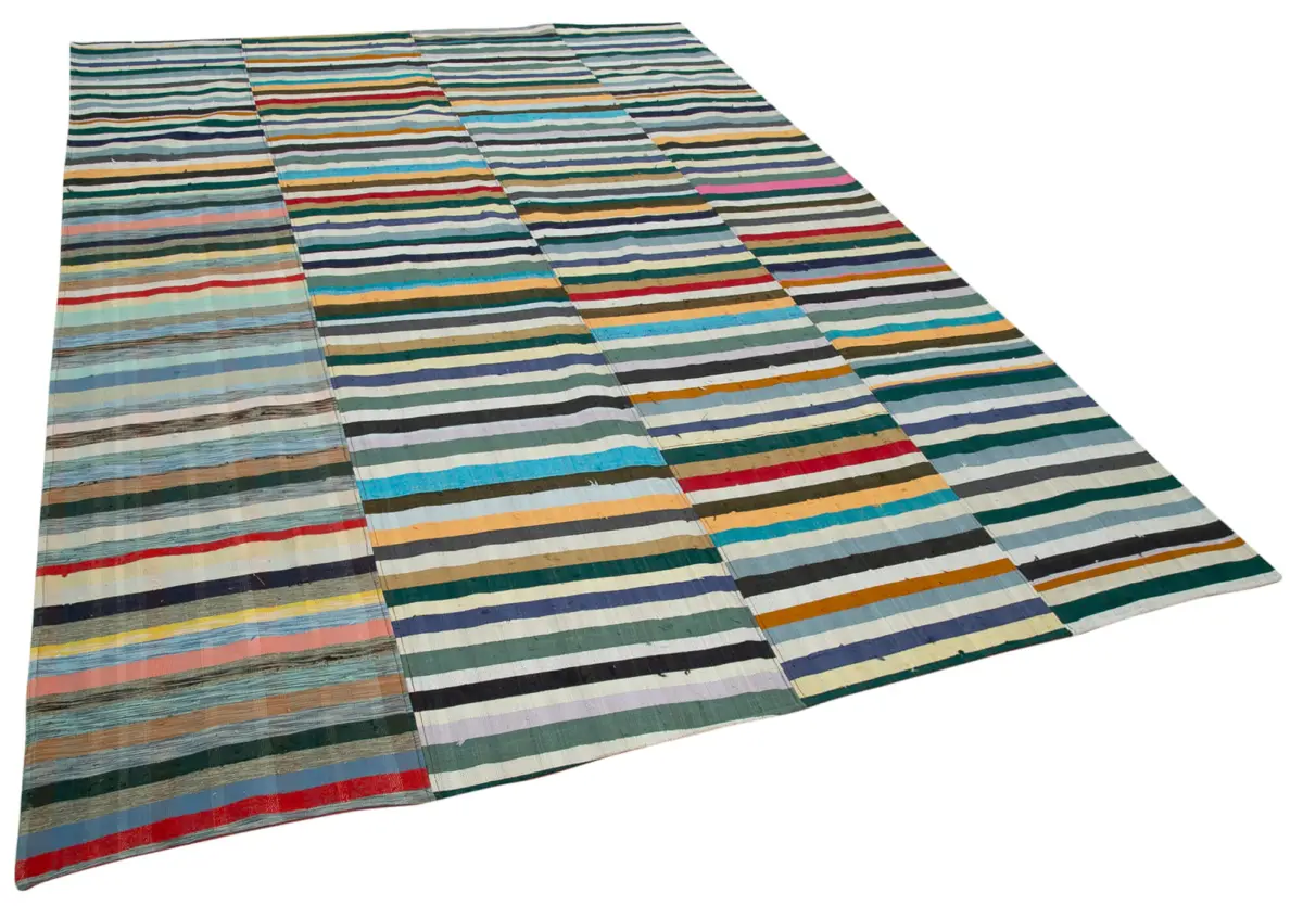 Chaput Patchwork Multi Renk Pamuk Üzerine Yün El Dokuma Kilim-220x308 - Görsel 2