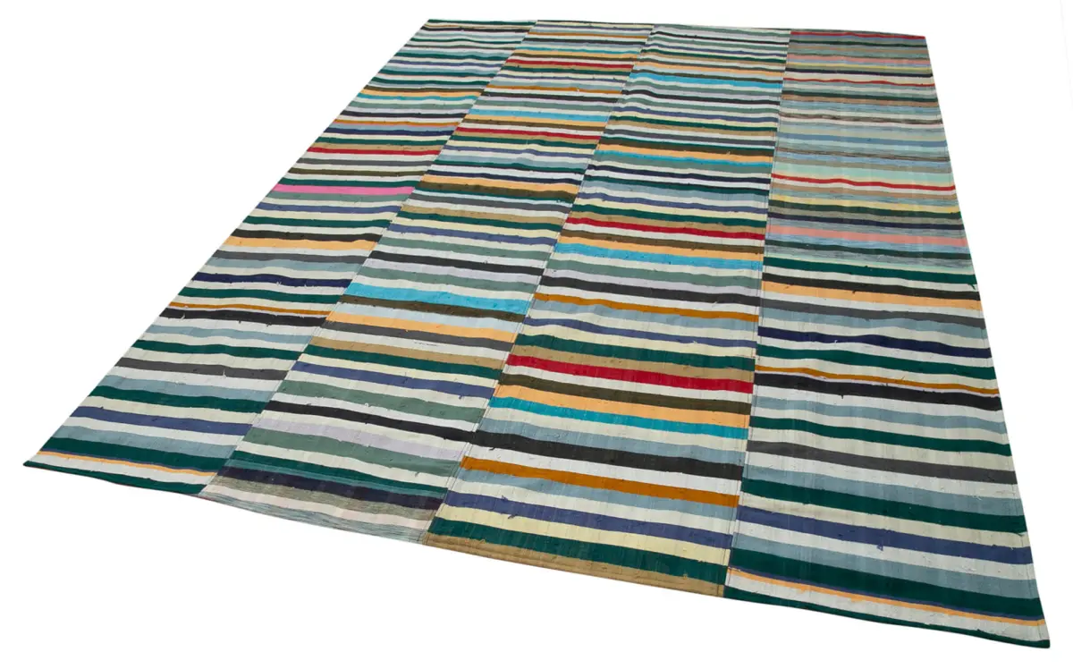 Chaput Patchwork Multi Renk Pamuk Üzerine Yün El Dokuma Kilim-220x308 - Görsel 3