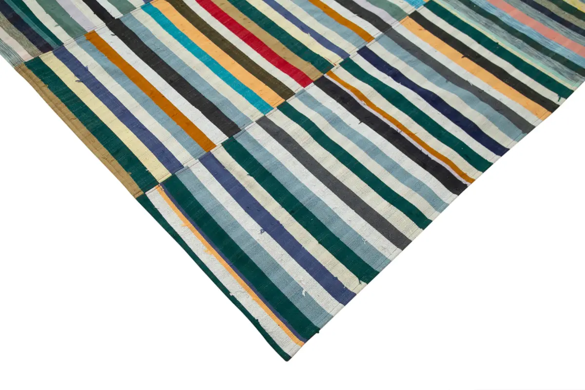 Chaput Patchwork Multi Renk Pamuk Üzerine Yün El Dokuma Kilim-220x308 - Görsel 4