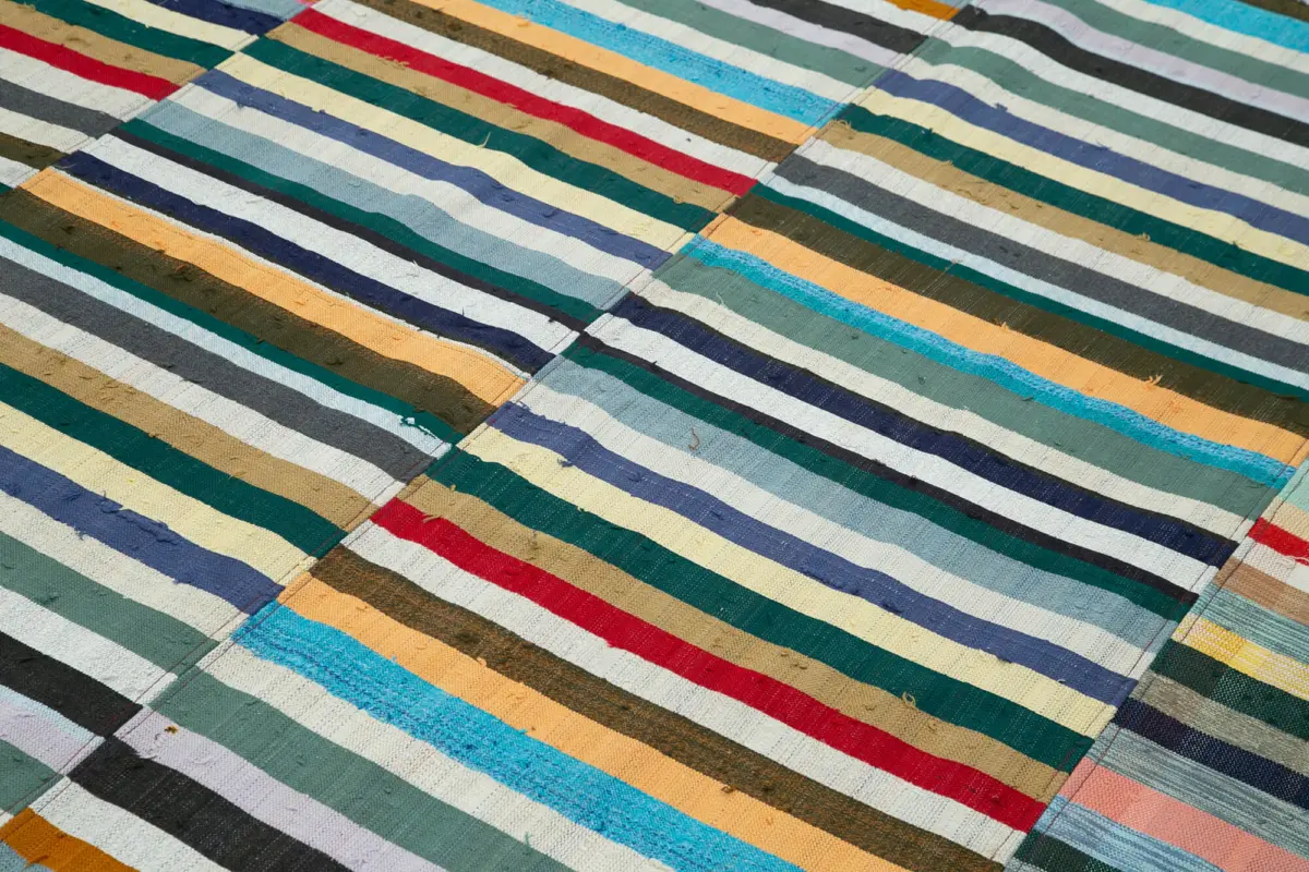 Chaput Patchwork Multi Renk Pamuk Üzerine Yün El Dokuma Kilim-220x308 - Görsel 5