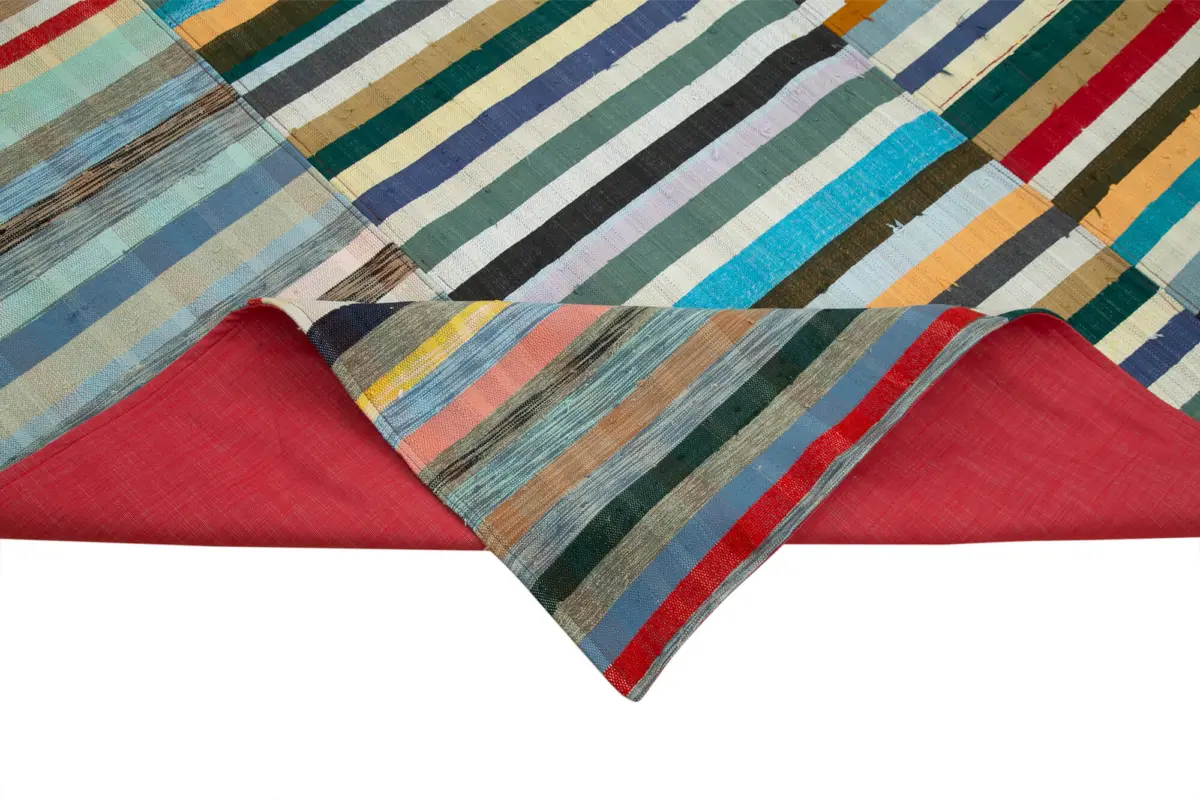 Chaput Patchwork Multi Renk Pamuk Üzerine Yün El Dokuma Kilim-220x308 - Görsel 6