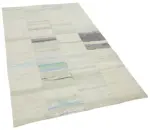 Chaput Patchwork Bej Renk Pamuk Üzerine Yün El Dokuma Kilim-130x210 - Görsel 2