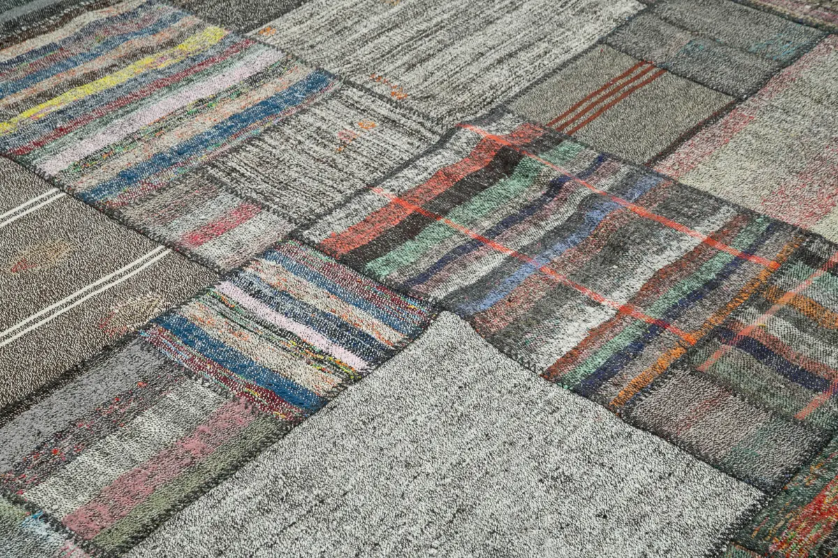 Chaput Patchwork Multi Renk Pamuk Üzerine Yün El Dokuma Kilim-330x410 - Görsel 5