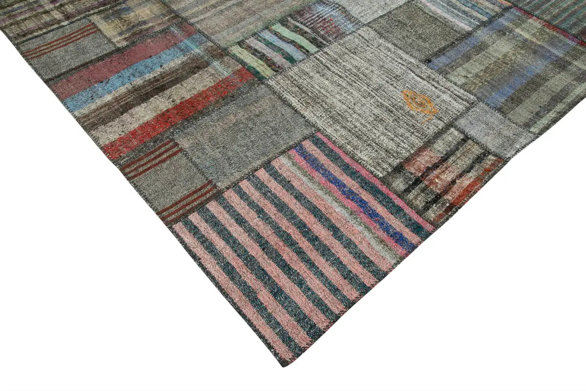 Chaput Patchwork Multi Renk Pamuk Üzerine Yün El Dokuma Kilim-328x416 - Görsel 4