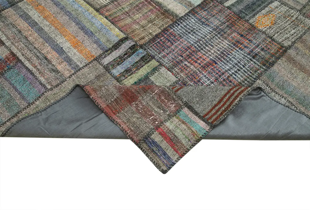 Chaput Patchwork Multi Renk Pamuk Üzerine Yün El Dokuma Kilim-326x410 - Görsel 6