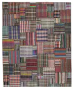 Chaput Patchwork Multi Renk Pamuk Üzerine Yün El Dokuma Kilim-328x410