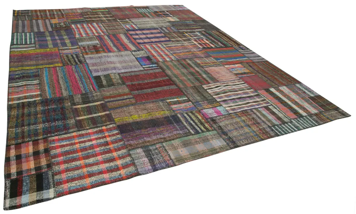 Chaput Patchwork Multi Renk Pamuk Üzerine Yün El Dokuma Kilim-328x410 - Görsel 2