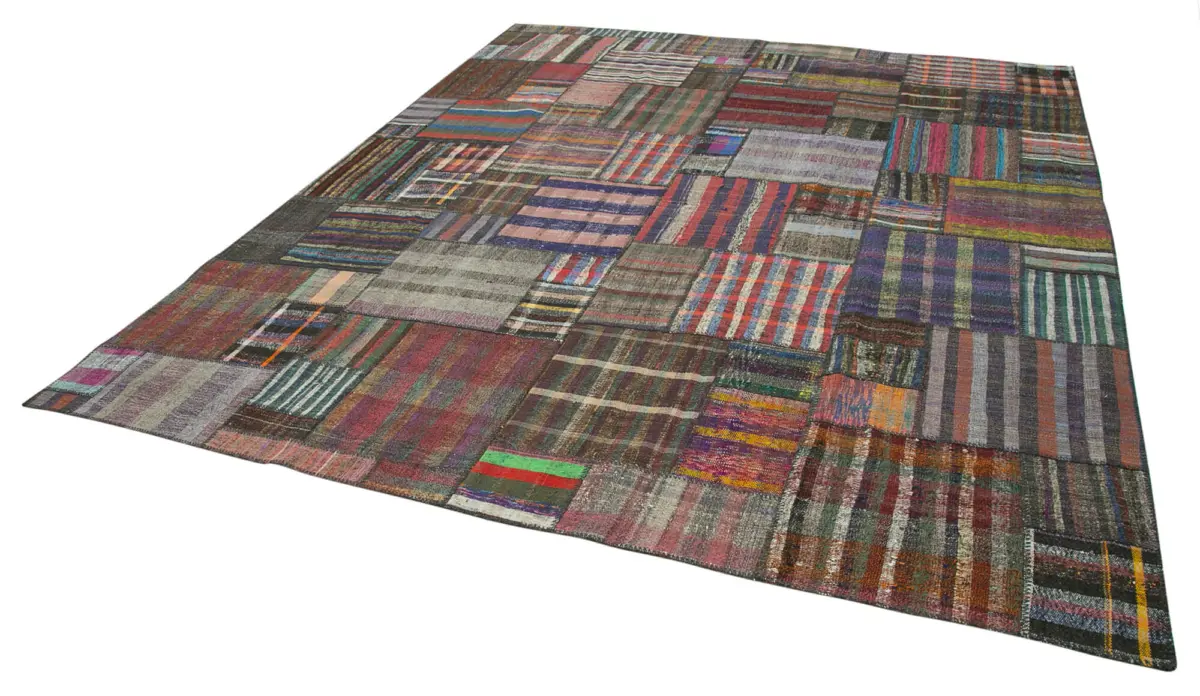 Chaput Patchwork Multi Renk Pamuk Üzerine Yün El Dokuma Kilim-328x410 - Görsel 3