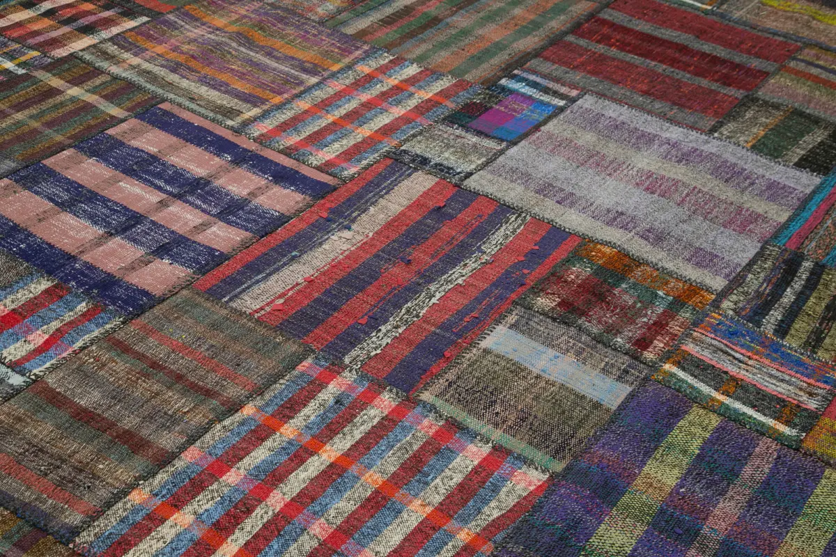 Chaput Patchwork Multi Renk Pamuk Üzerine Yün El Dokuma Kilim-328x410 - Görsel 5