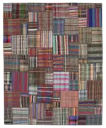 Chaput Patchwork Multi Renk Pamuk Üzerine Yün El Dokuma Kilim-328x405