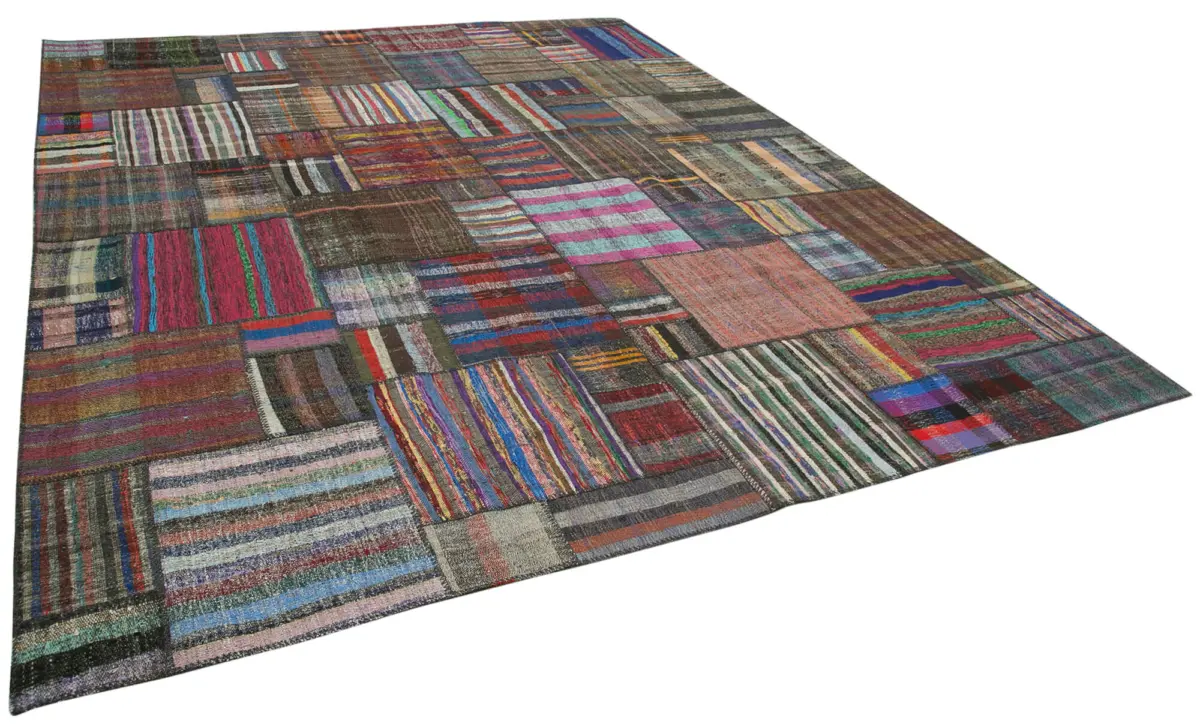 Chaput Patchwork Multi Renk Pamuk Üzerine Yün El Dokuma Kilim-328x405 - Görsel 2