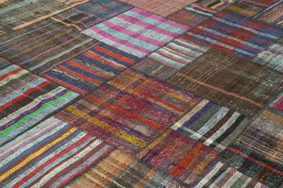 Chaput Patchwork Multi Renk Pamuk Üzerine Yün El Dokuma Kilim-328x405 - Görsel 5