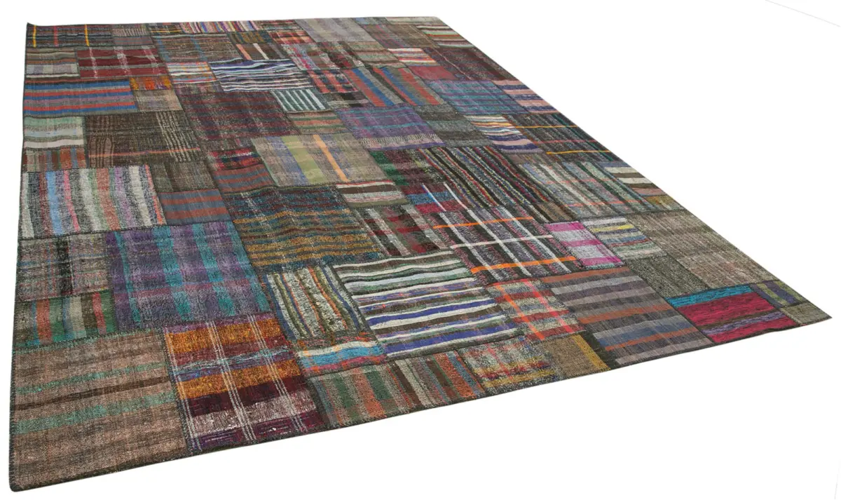 Chaput Patchwork Multi Renk Pamuk Üzerine Yün El Dokuma Kilim-327x408 - Görsel 2