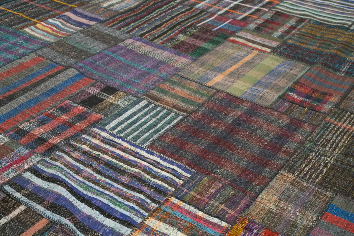 Chaput Patchwork Multi Renk Pamuk Üzerine Yün El Dokuma Kilim-327x408 - Görsel 5