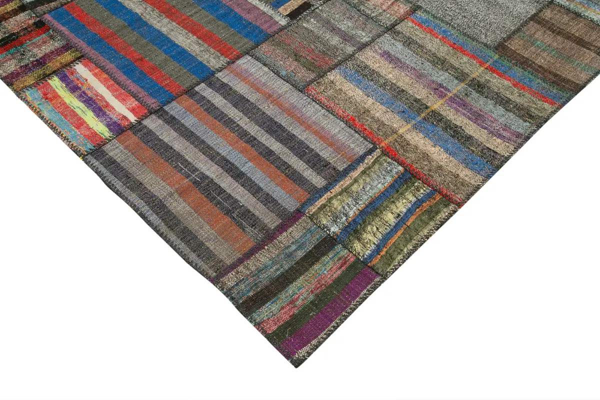 Chaput Patchwork Multi Renk Pamuk Üzerine Yün El Dokuma Kilim-330x412 - Görsel 4
