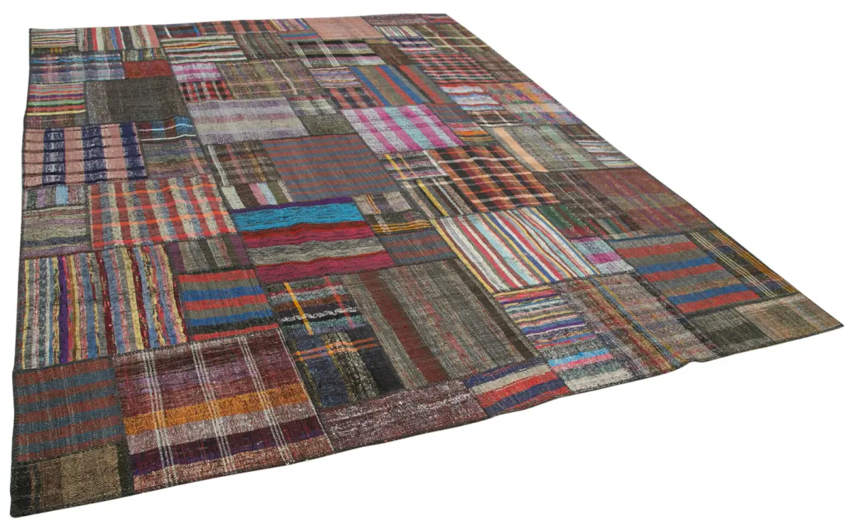 Chaput Patchwork Multi Renk Pamuk Üzerine Yün El Dokuma Kilim-329x408 - Görsel 2