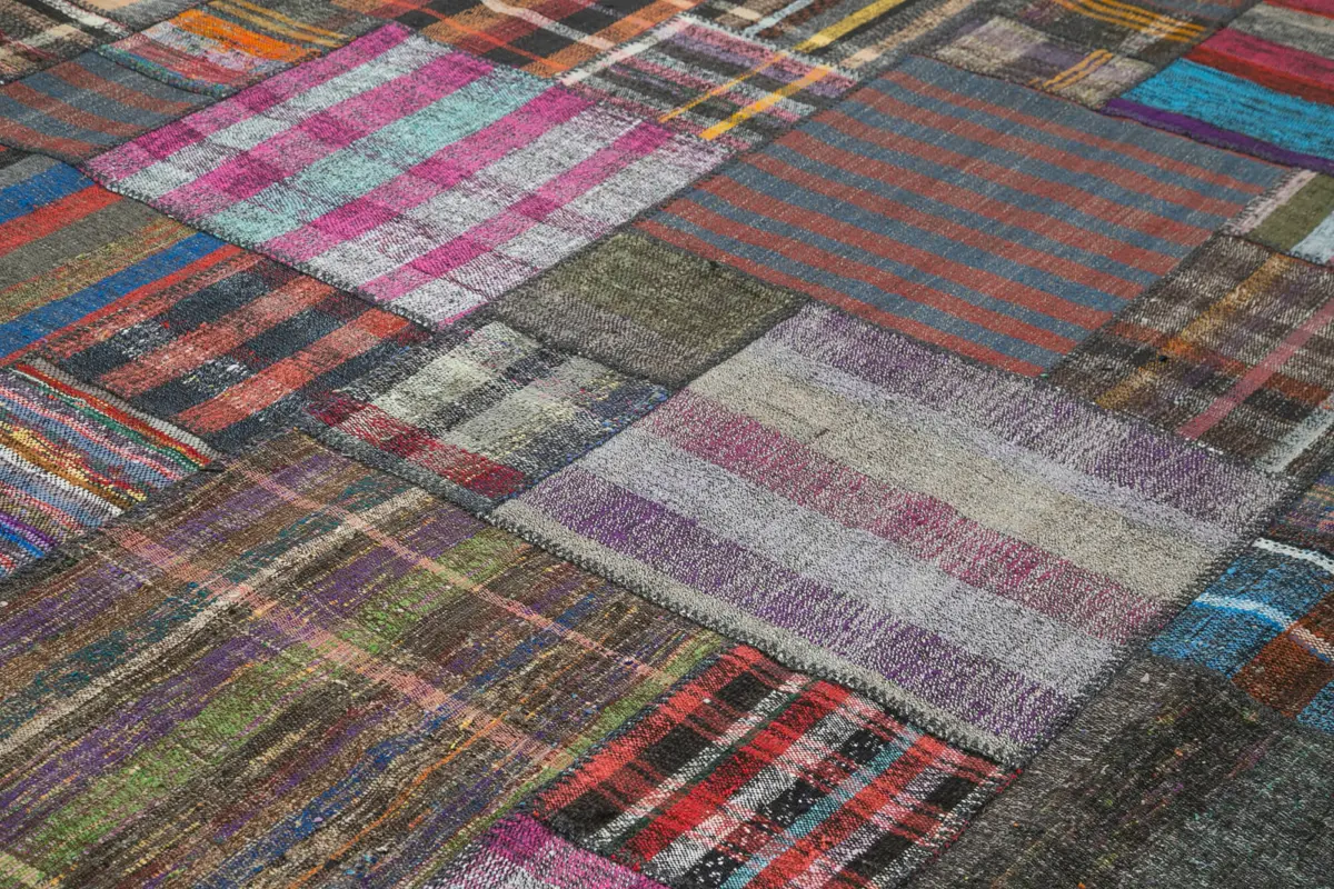 Chaput Patchwork Multi Renk Pamuk Üzerine Yün El Dokuma Kilim-329x408 - Görsel 5