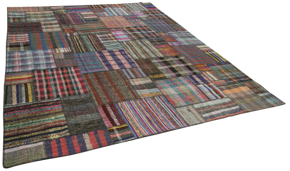 Chaput Patchwork Multi Renk Pamuk Üzerine Yün El Dokuma Kilim-328x404 - Görsel 2