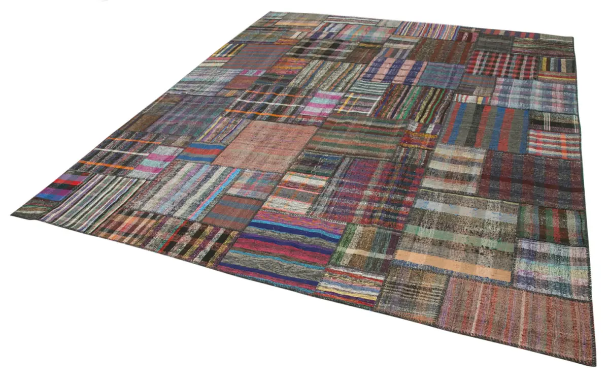 Chaput Patchwork Multi Renk Pamuk Üzerine Yün El Dokuma Kilim-328x404 - Görsel 3