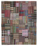 Chaput Patchwork Multi Renk Pamuk Üzerine Yün El Dokuma Kilim-330x401
