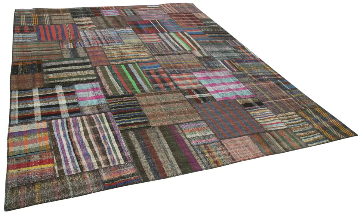 Chaput Patchwork Multi Renk Pamuk Üzerine Yün El Dokuma Kilim-330x401 - Görsel 2