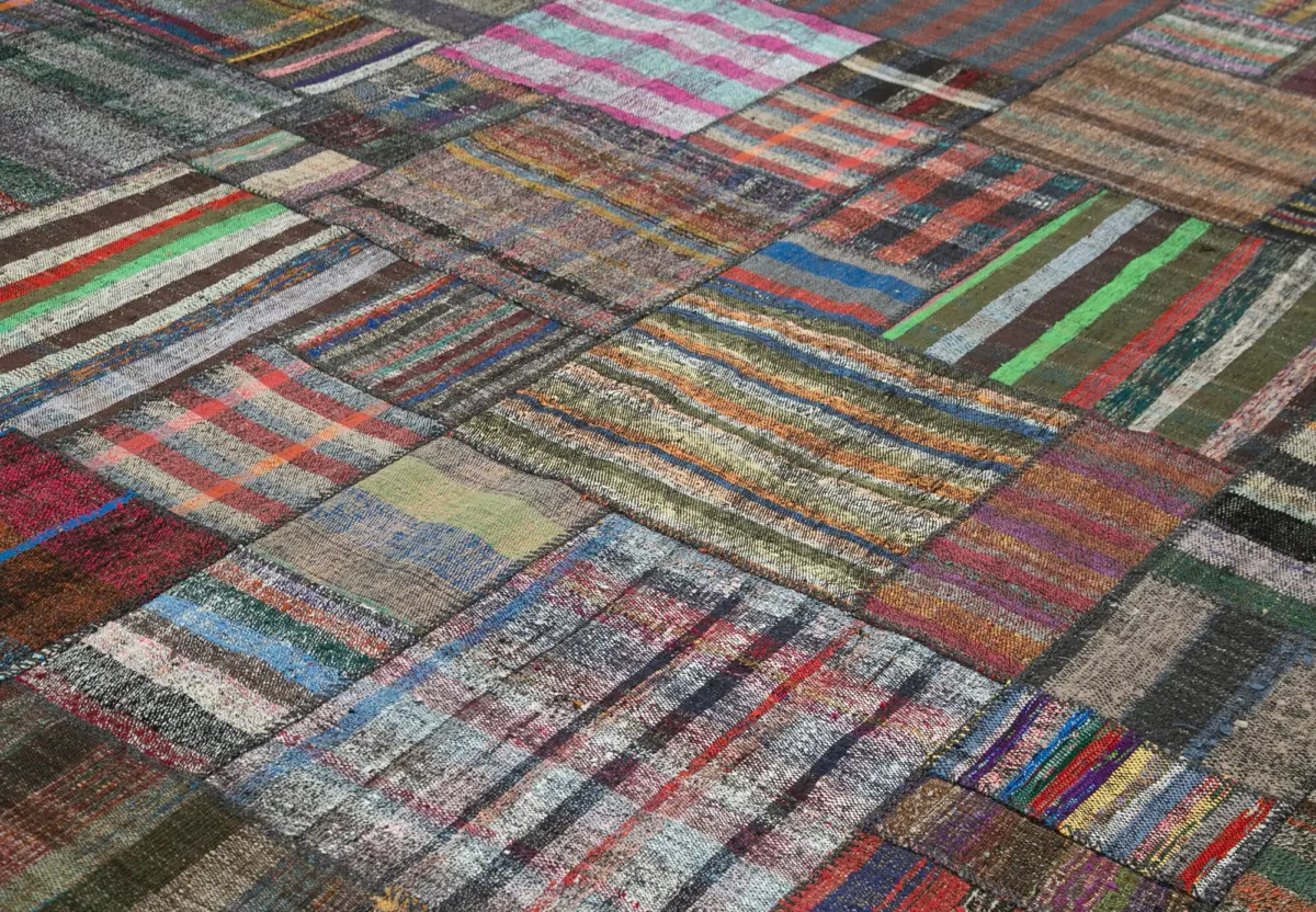 Chaput Patchwork Multi Renk Pamuk Üzerine Yün El Dokuma Kilim-330x401 - Görsel 5