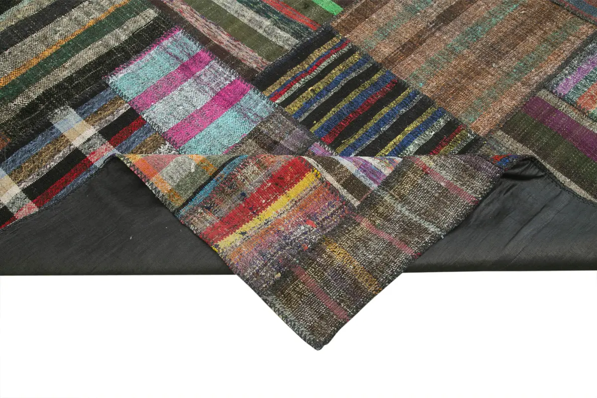Chaput Patchwork Multi Renk Pamuk Üzerine Yün El Dokuma Kilim-330x401 - Görsel 6