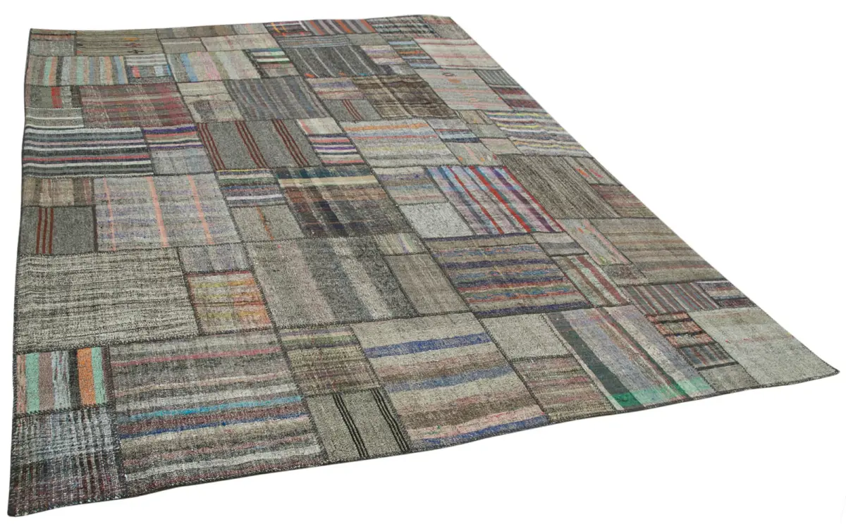 Chaput Patchwork Multi Renk Pamuk Üzerine Yün El Dokuma Kilim-330x415 - Görsel 2